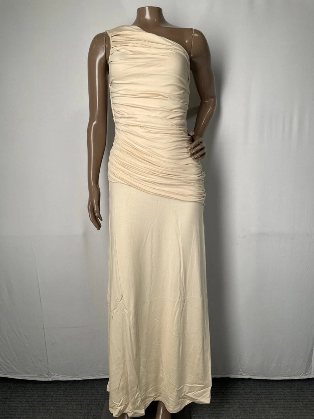 NEW Pink Filosofy Womens Maxi Dress Light Peach Mila One Shoulder  Ruche